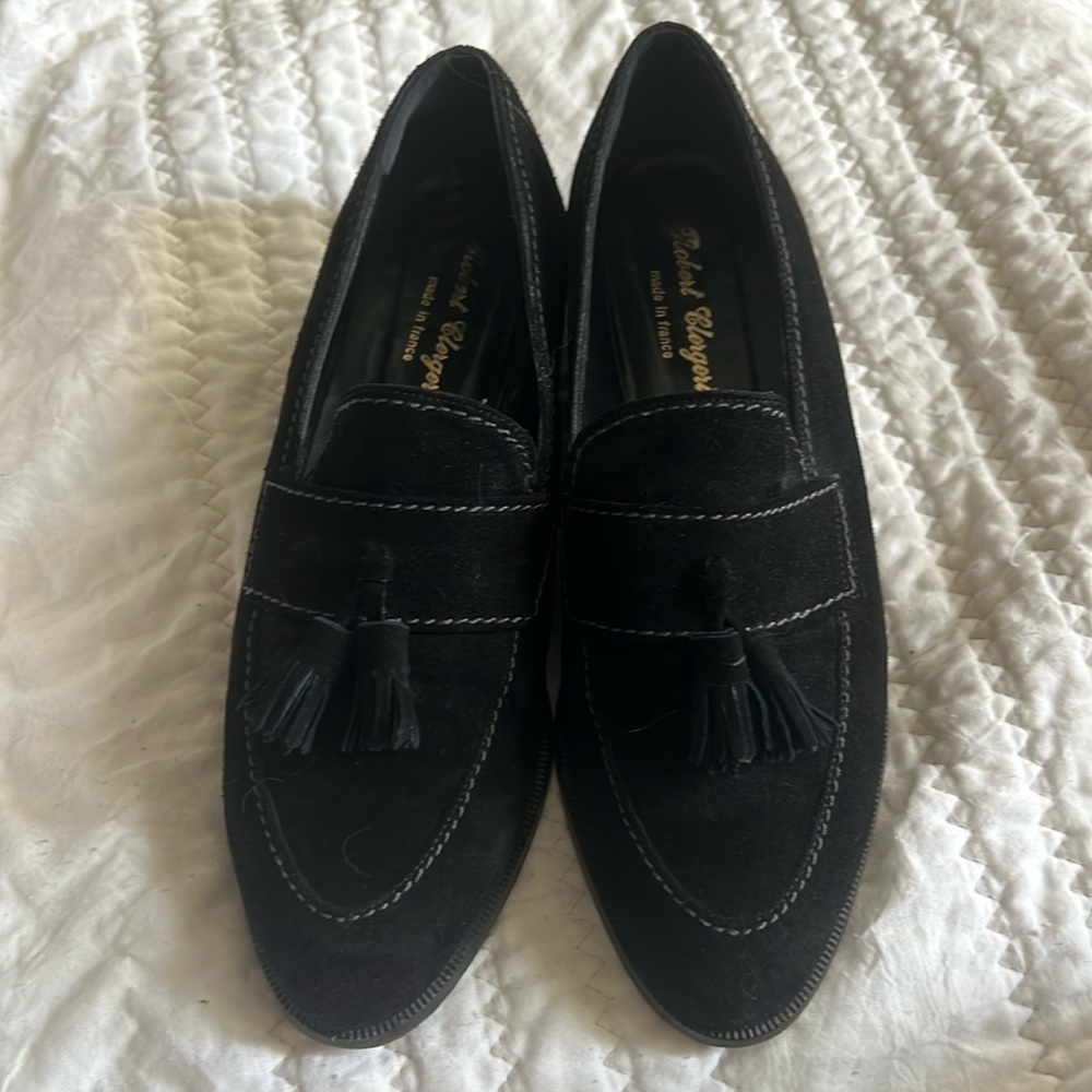 Robert Clergerie Black Suede Tassel Loafers 8.5